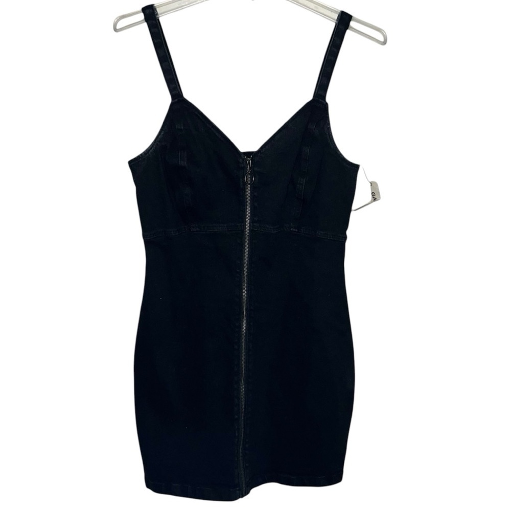 GARAGE Mini Dress Black Denim Zip Front Cotton Size Small NWT